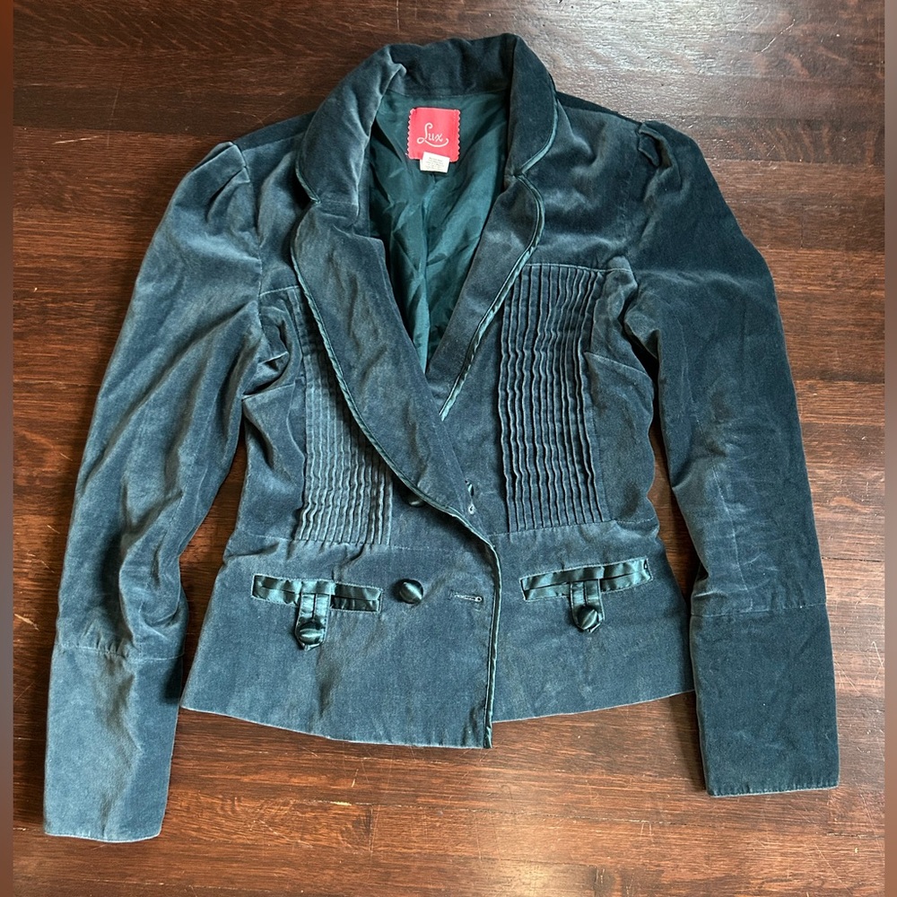 Vintage 2000s Lux Women's Velvet Blazer - Dark Blue - sz Small
